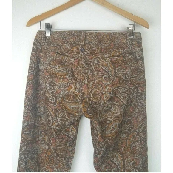 Prana Women Pants 8 Medium Skinny Corduroy Paisley Mid-Rise Brown Cotton - Picture 2 of 8